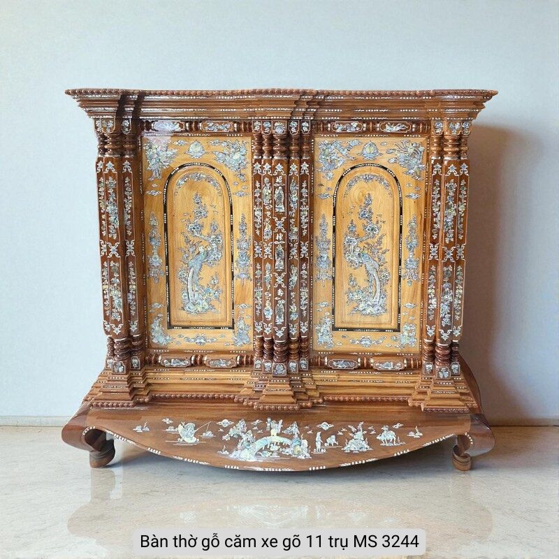 Tủ thờ gỗ căm xe gõ 11 trụ cẩn xà cừ MS 3244 2 Tủ thờ gỗ căm xe gõ 11 trụ cẩn xà cừ MS 3244 - Ảnh 2