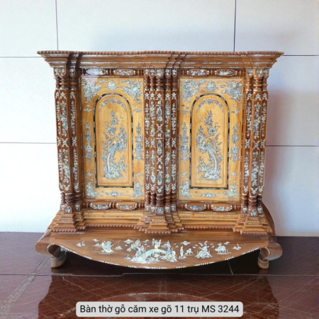 Tủ thờ gỗ căm xe gõ 11 trụ cẩn xà cừ MS 3244