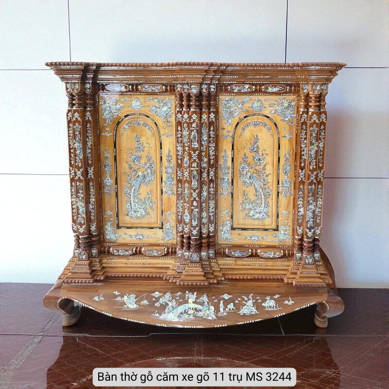 Tủ thờ gỗ căm xe gõ 11 trụ cẩn xà cừ MS 3244 1 Tủ thờ gỗ căm xe gõ 11 trụ cẩn xà cừ MS 3244