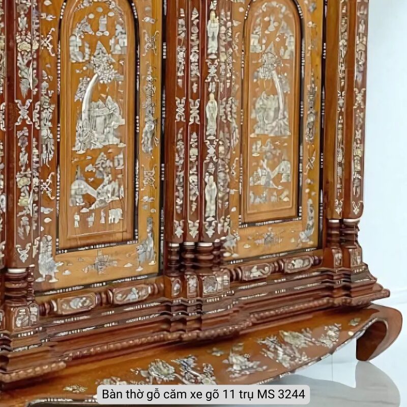 Tủ thờ gỗ căm xe gõ 11 trụ cẩn xà cừ MS 3244 7 Tủ thờ gỗ căm xe gõ 11 trụ cẩn xà cừ MS 3244 - Ảnh 7