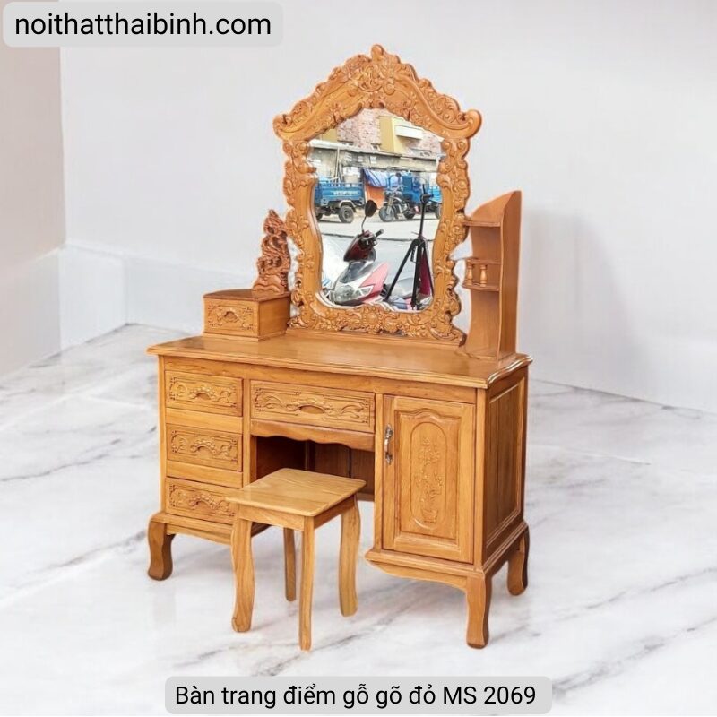 Bàn trang điểm gỗ gõ đỏ MS 2036 1 Bàn trang điểm gỗ gõ đỏ MS 2036