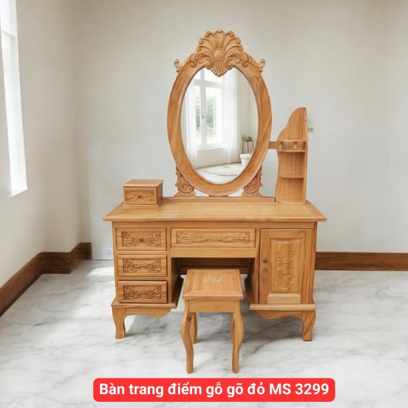 Bàn trang điểm gỗ gõ đỏ MS 3299 1 Bàn trang điểm gỗ gõ đỏ MS 3299