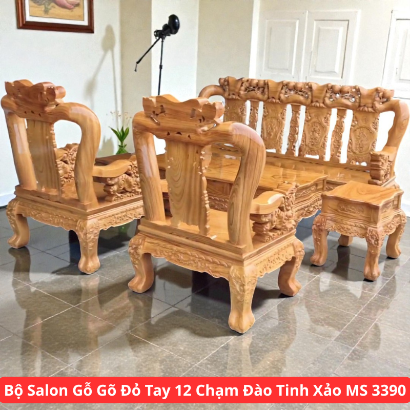 Bộ Salon Gỗ Gõ Đỏ Tay 12 Chạm Đào Tinh Xảo MS 3390 1 Bộ Salon Gỗ Gõ Đỏ Tay 12 Chạm Đào Tinh Xảo MS 3390