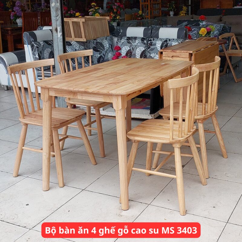 Bộ bàn ăn 4 ghế gỗ cao su MS 3403 1 Bộ bàn ăn 4 ghế gỗ cao su MS 3403