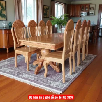Trường kỷ gỗ gõ đỏ MS 2776 25 Bộ bàn ăn 8 ghế gỗ gõ đỏ MS 3197