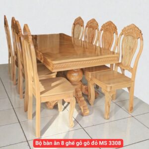 Bộ bàn ăn 8 ghế gỗ gõ đỏ MS 3308