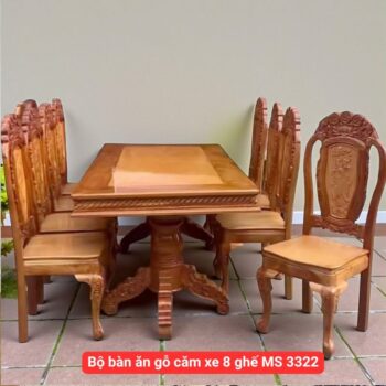 Bộ bàn ăn gỗ căm xe 8 ghế MS 3322