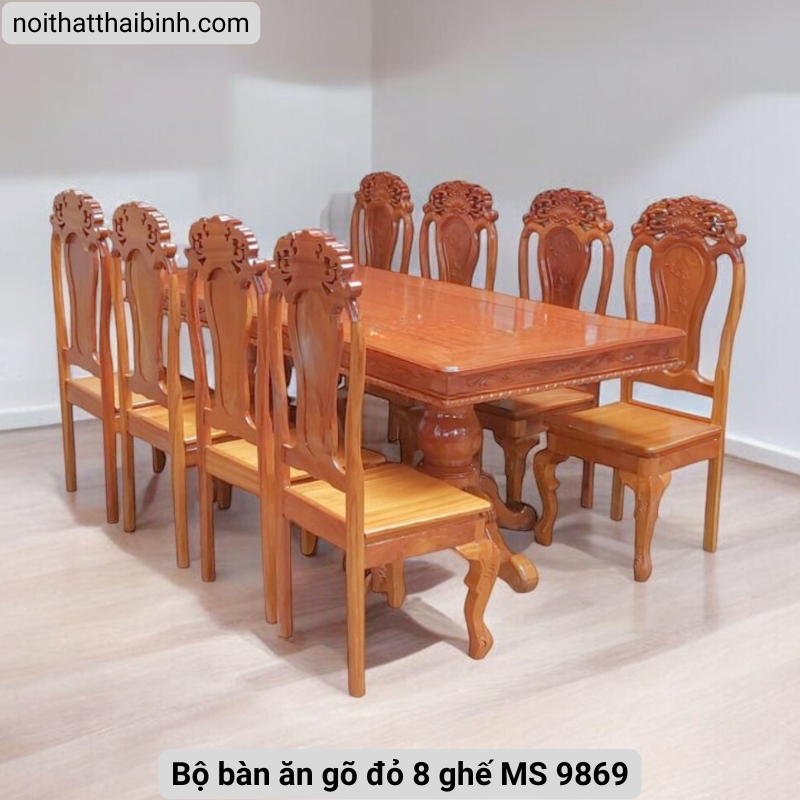 Bộ bàn ăn gõ đỏ 8 ghế MS 9869 1 Bộ bàn ăn gõ đỏ 8 ghế MS 9869