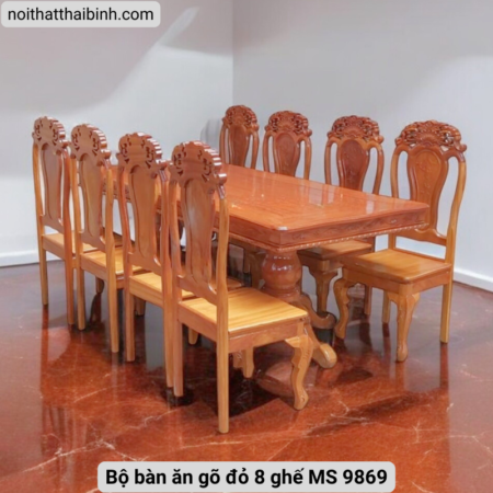Bộ bàn ăn gõ đỏ 8 ghế MS 9869 10 Bộ bàn ăn gõ đỏ 8 ghế MS 9869