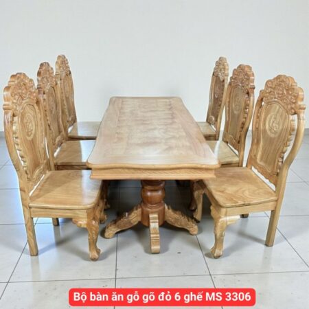 Bộ bàn ăn gỗ gõ đỏ 6 ghế MS 3306