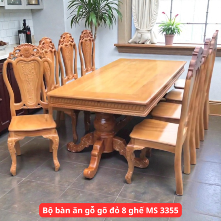 Bộ bàn ăn gỗ gõ đỏ 8 ghế MS 3355