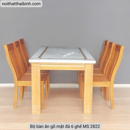 Bộ bàn ăn gỗ mặt đá 6 ghế MS 2822