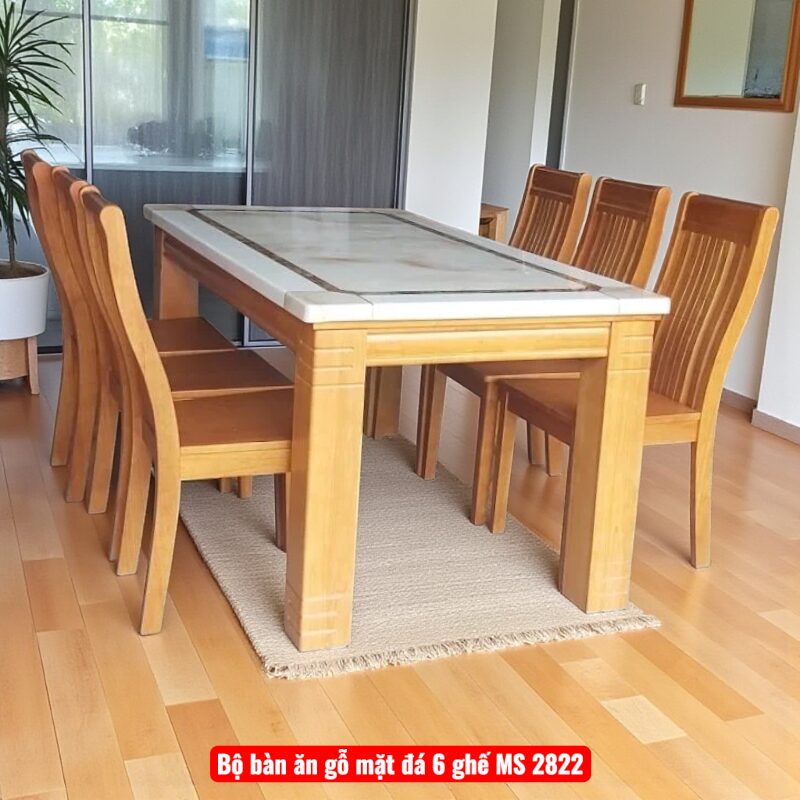 Bộ bàn ăn gỗ mặt đá 6 ghế MS 2822 1 Bộ bàn ăn gỗ mặt đá 6 ghế MS 2822