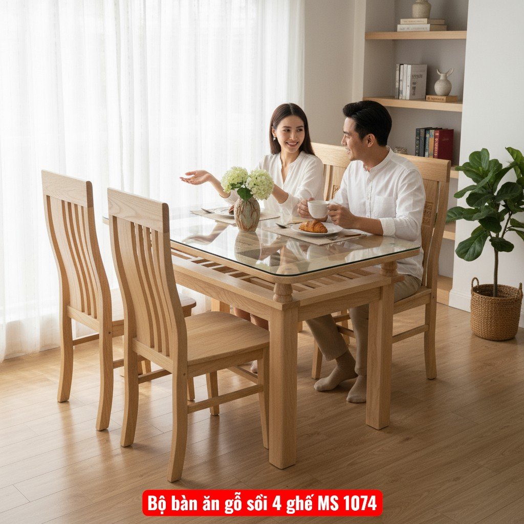 Bộ bàn ăn gỗ sồi 4 ghế MS 1074 1 Bộ bàn ăn gỗ sồi 4 ghế MS 1074