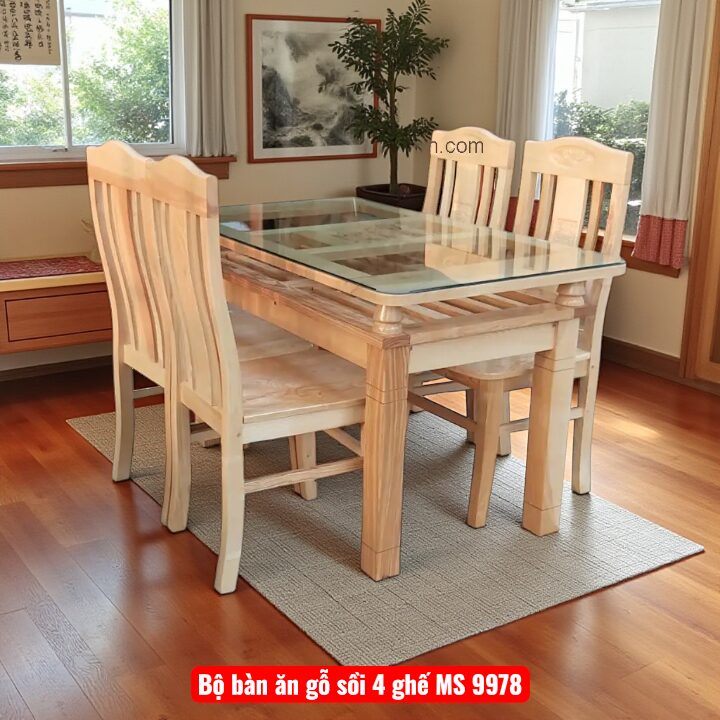 Bộ bàn ăn gỗ sồi 4 ghế MS 9978 1 Bộ bàn ăn gỗ sồi 4 ghế MS 9978