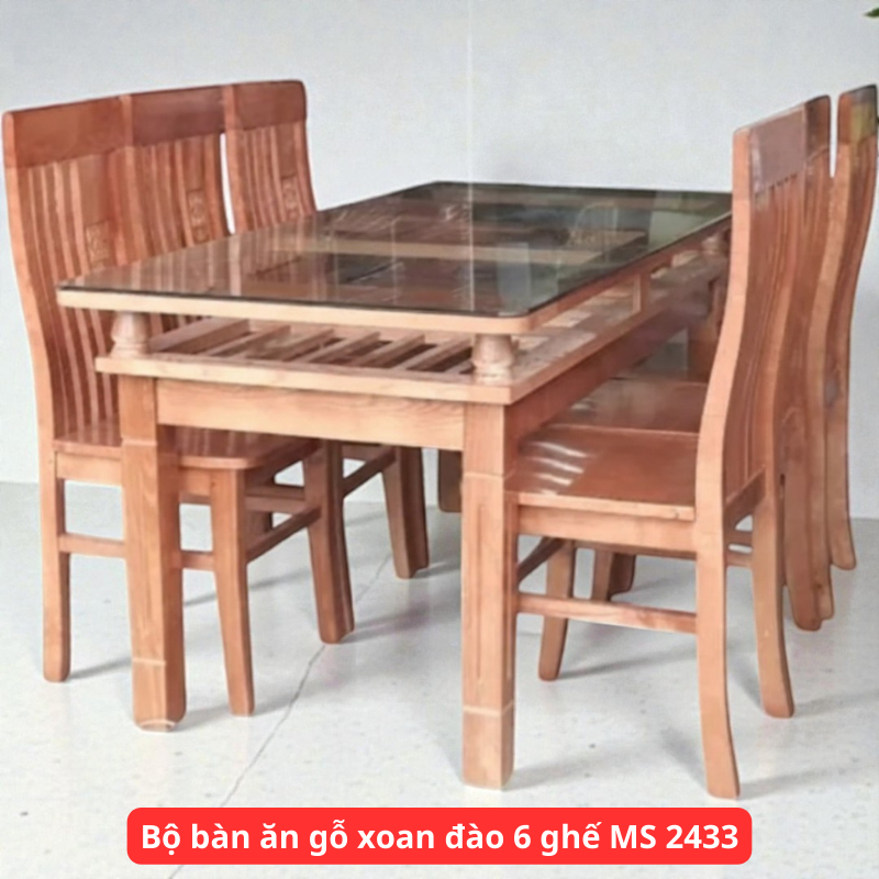 Bộ bàn ăn gỗ xoan đào 6 ghế MS 2433 1 Bộ bàn ăn gỗ xoan đào 6 ghế MS 2433