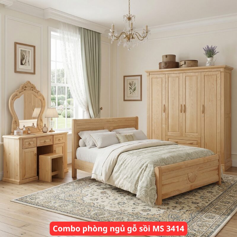 Combo phòng ngủ gỗ sồi MS 3414 1 Combo phòng ngủ gỗ sồi MS 3414