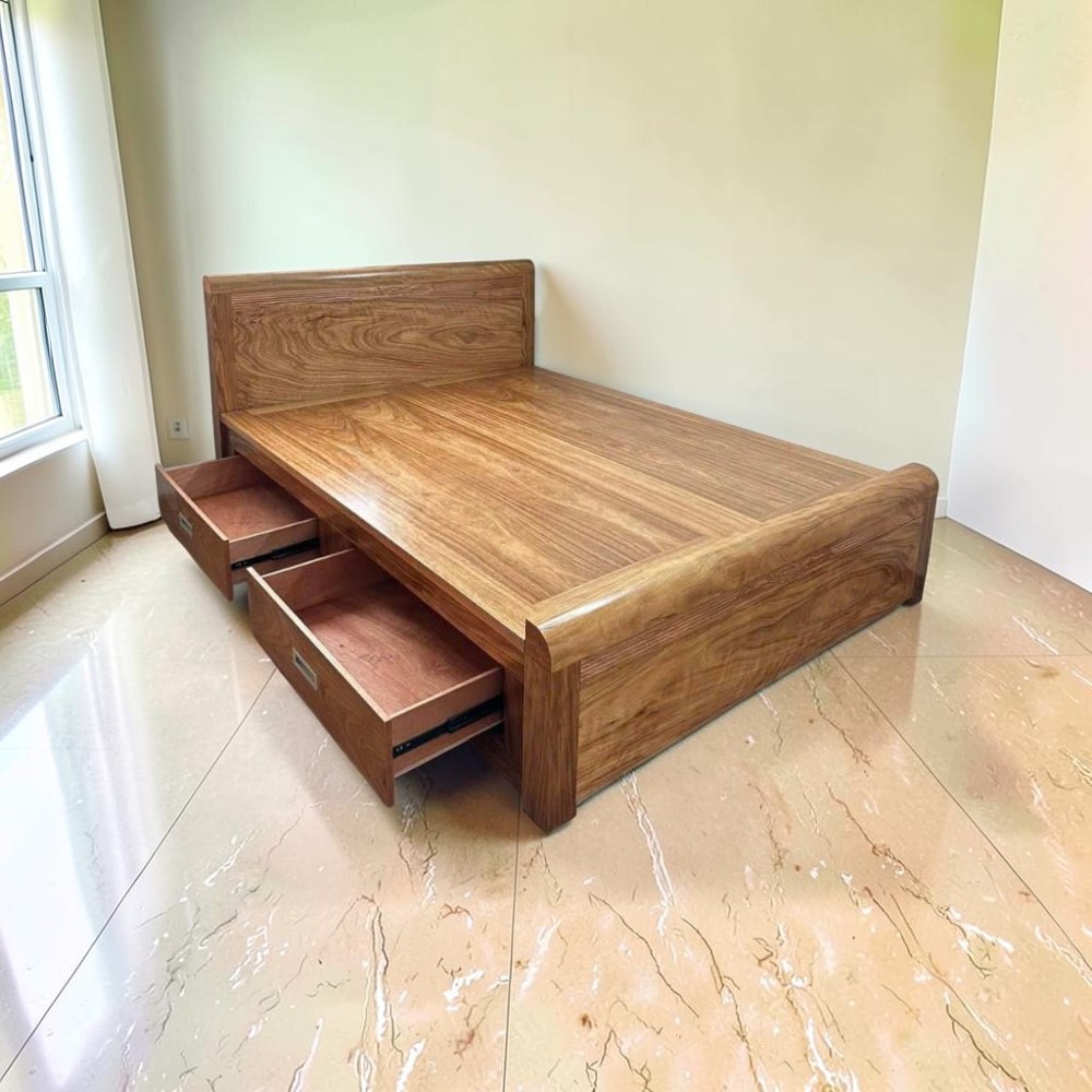 Giường 1m4 x 2m gỗ tự nhiên phong cách hiện đại