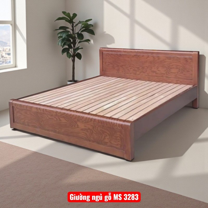 Giường Ngủ Gỗ Sồi Sơn Màu Gỗ Óc Chó MS 3283 1 Giường Ngủ Gỗ Sồi Sơn Màu Gỗ Óc Chó MS 3283