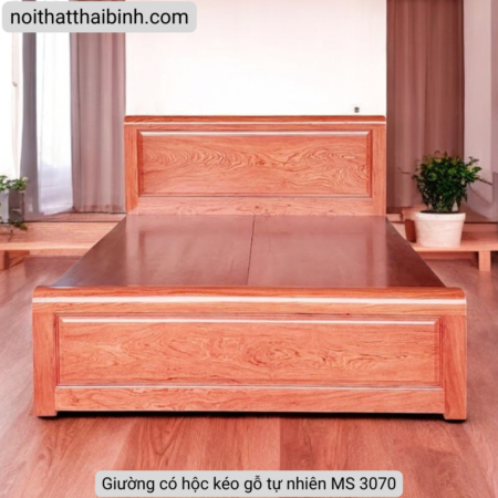 Giường có hộc kéo gỗ tự nhiên vân hương đá MS 3070