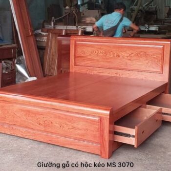 Giường có hộc kéo gỗ tự nhiên vân hương đá MS 3070