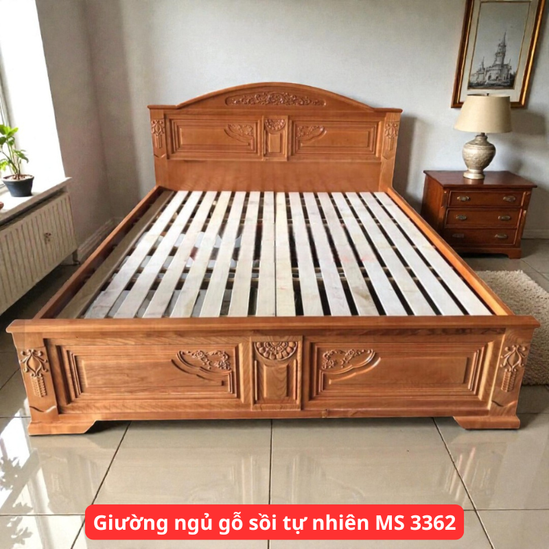 Giường ngủ gỗ sồi tự nhiên MS 3362 1 Giường ngủ gỗ sồi tự nhiên MS 3362