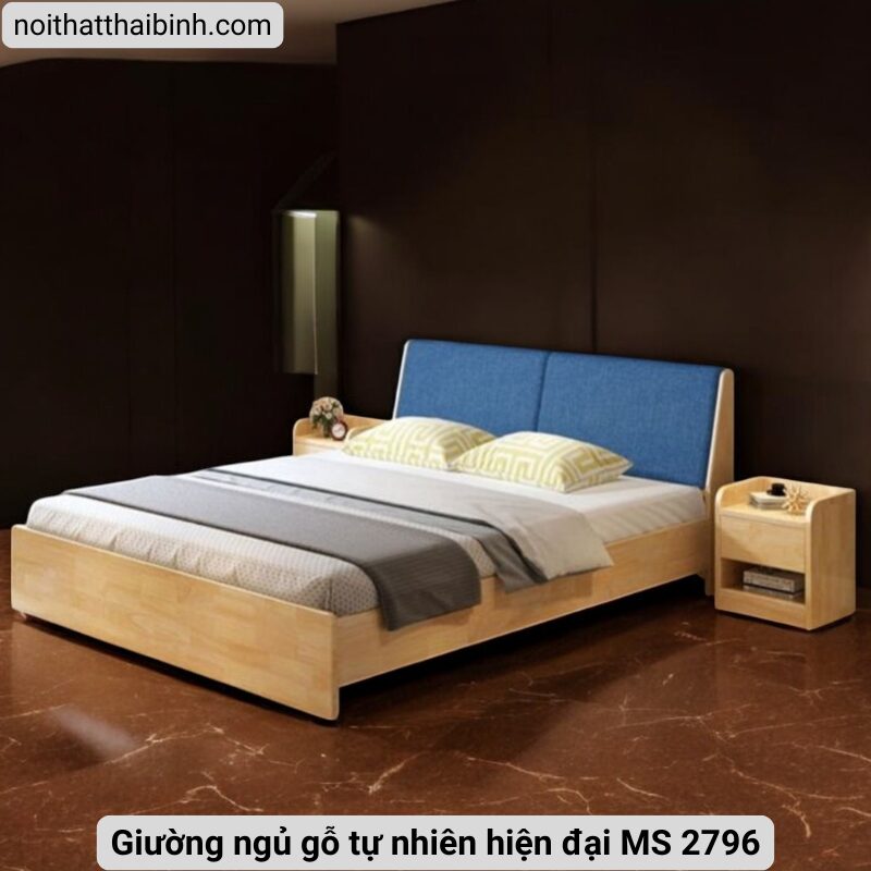 Giường ngủ gỗ tự nhiên hiện đại MS 2796 3 Giường ngủ gỗ tự nhiên hiện đại MS 2796 - Ảnh 3