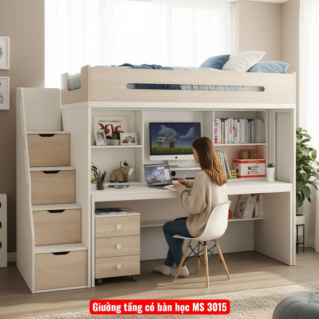 Giường tầng có bàn học MS 3015 1 Giường tầng có bàn học MS 3015
