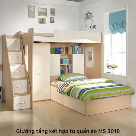 Giường tầng kết hợp tủ quần áo MS 3018