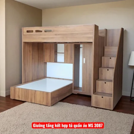 Giường tầng kết hợp tủ quần áo MS 3087