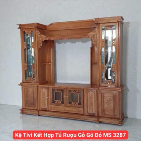 Kệ Tivi Kết Hợp Tủ Rượu Gỗ Gõ Đỏ MS 3287
