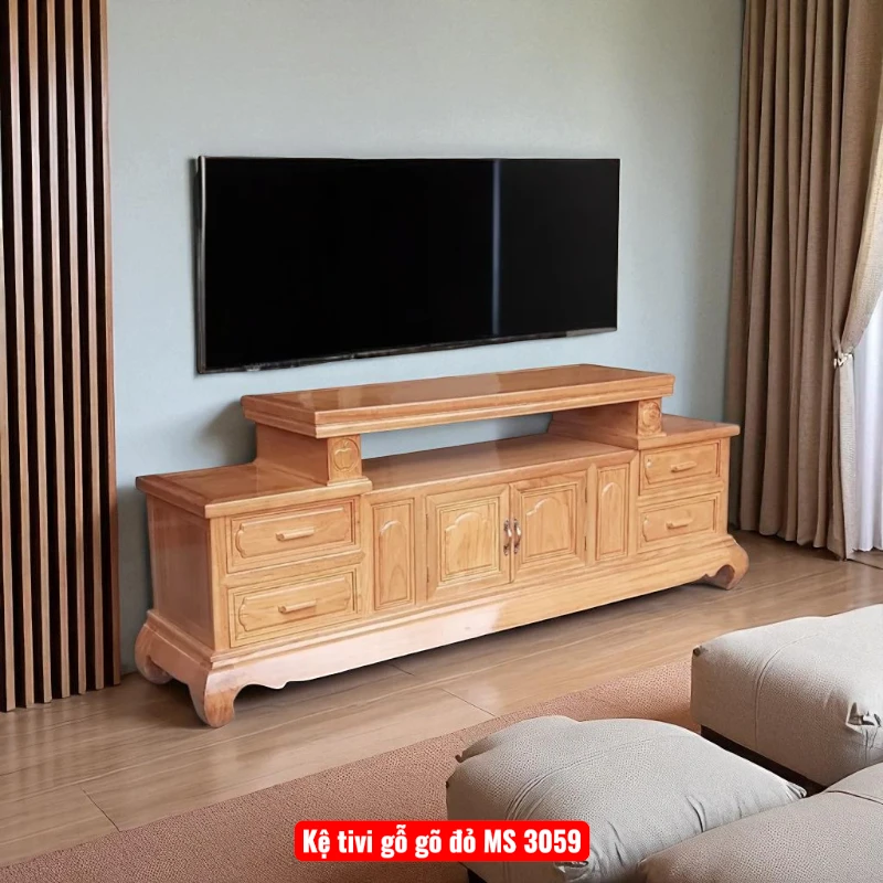 Kệ tivi gỗ gõ đỏ MS 3059 1 Kệ tivi gỗ gõ đỏ MS 3059