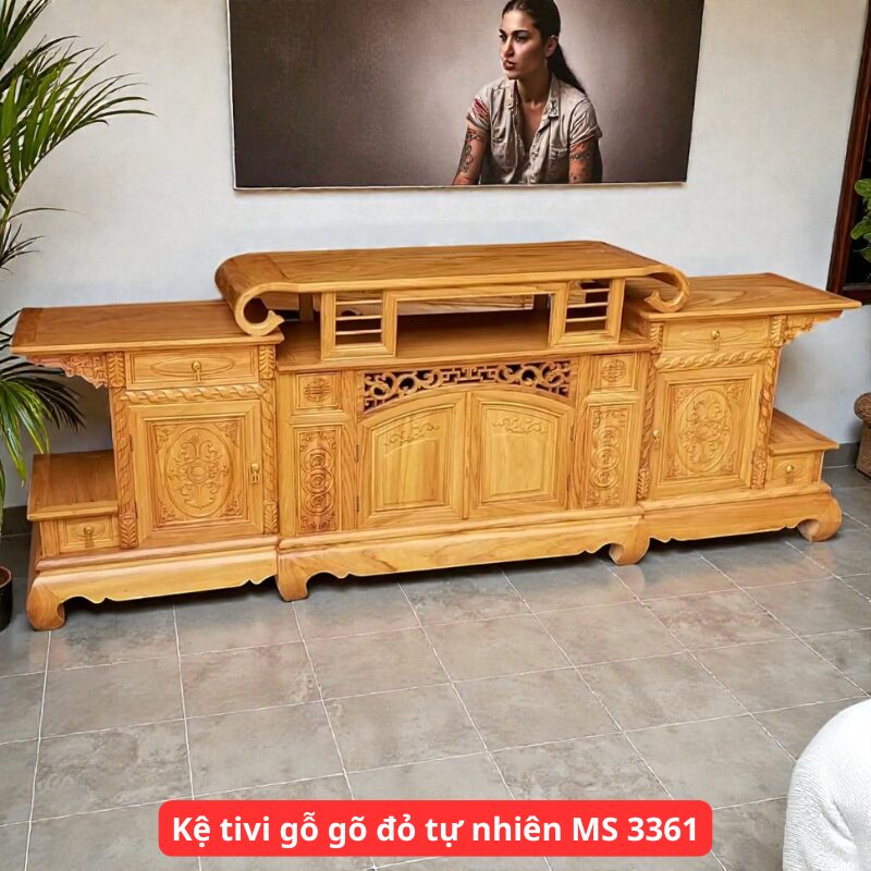 Kệ tivi gỗ gõ đỏ tự nhiên MS 3361 1 Kệ tivi gỗ gõ đỏ tự nhiên MS 3361