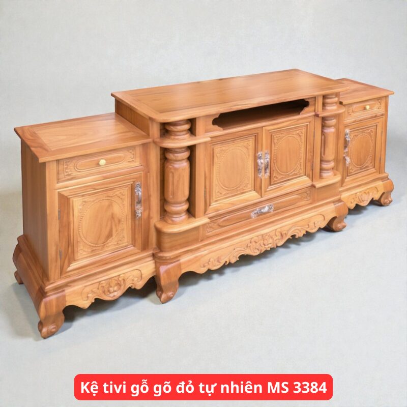 Kệ tivi gỗ gõ đỏ tự nhiên MS 3384 1 Kệ tivi gỗ gõ đỏ tự nhiên MS 3384
