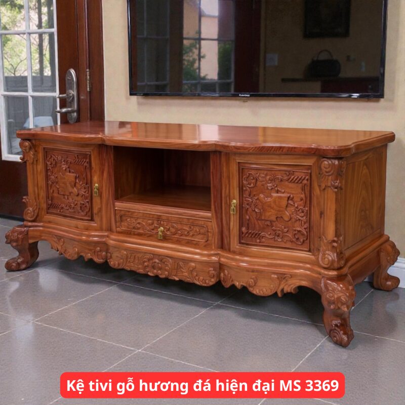 Kệ tivi gỗ hương đá hiện đại MS 3369 1 Kệ tivi gỗ hương đá hiện đại MS 3369