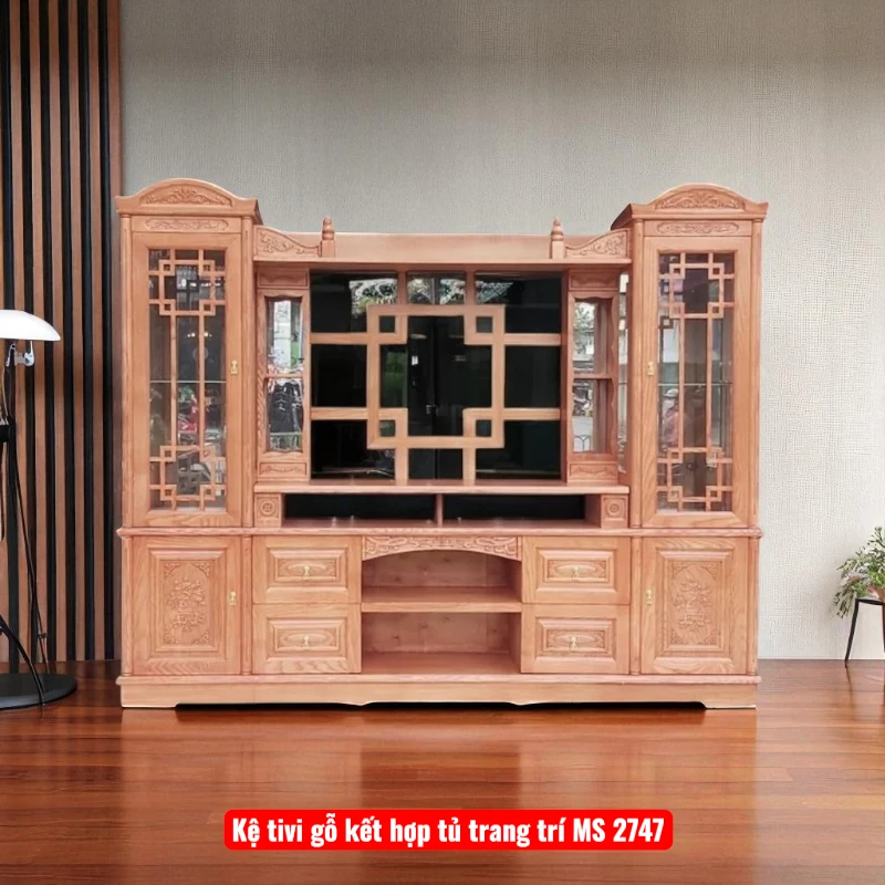 Kệ tivi gỗ kết hợp tủ trang trí MS 2747 1 Kệ tivi gỗ kết hợp tủ trang trí MS 2747