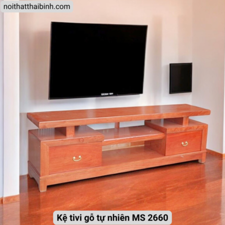 Kệ tivi gỗ tự nhiên vân hương đá MS 2660