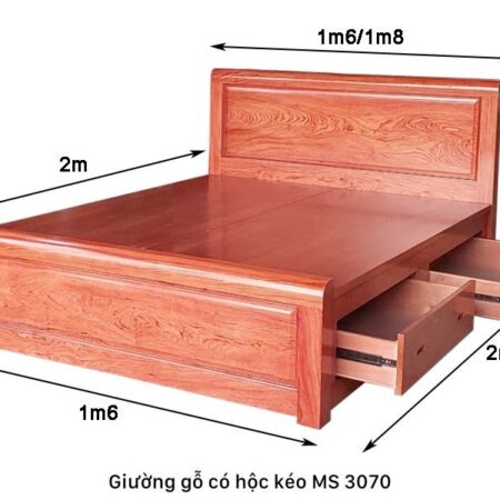 Giường có hộc kéo gỗ tự nhiên vân hương đá MS 3070