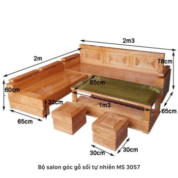 Bộ salon góc gỗ sồi tự nhiên MS 3057 11 Bộ salon góc gỗ sồi tự nhiên MS 3057