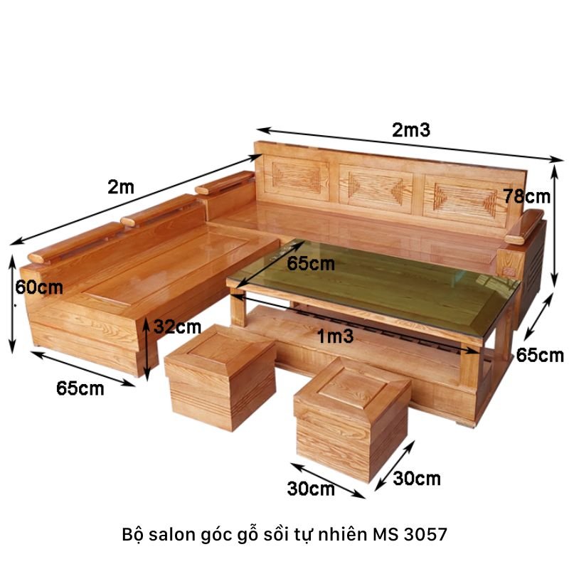 Bộ salon góc gỗ sồi tự nhiên MS 3057 6 Bộ salon góc gỗ sồi tự nhiên MS 3057 - Ảnh 6