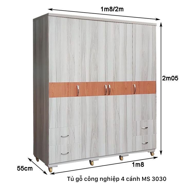 Tủ gỗ công nghiệp 4 cánh MS 3030 2 Tủ gỗ công nghiệp 4 cánh MS 3030 - Ảnh 2
