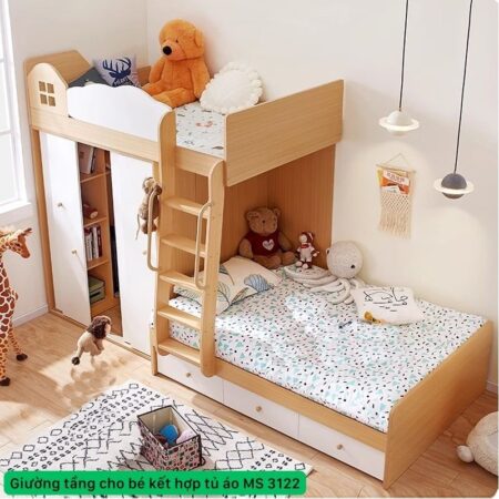 Giường tầng trẻ em kết hợp tủ áo MS 3122