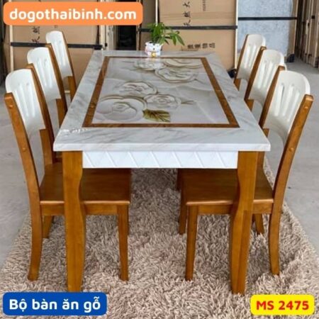 Bộ bàn ăn gỗ mặt đá MS 2475