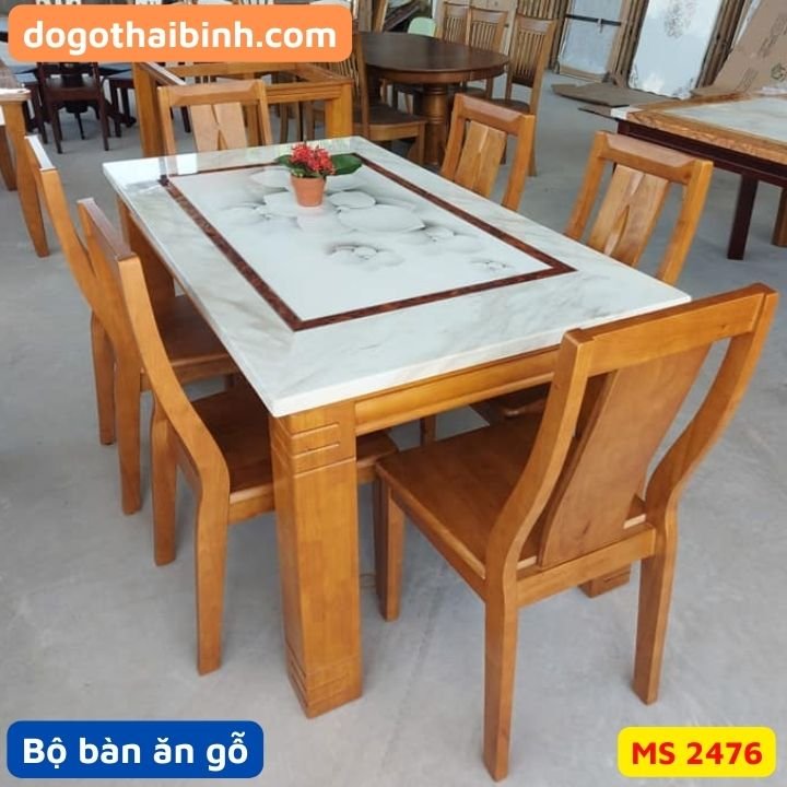 Bộ bàn ăn gỗ mặt đá MS 2476 1 Bộ bàn ăn gỗ mặt đá MS 2476