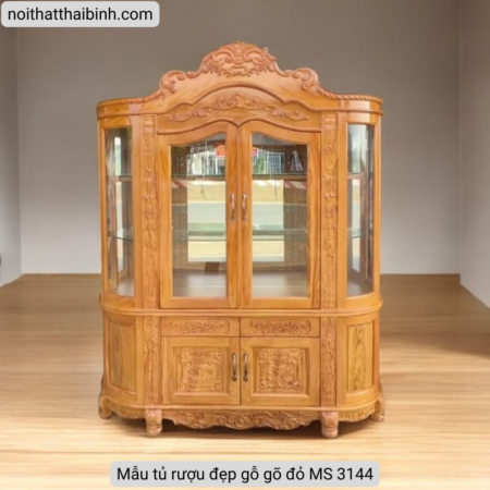 Mẫu tủ rượu đẹp gỗ gõ đỏ MS 3144