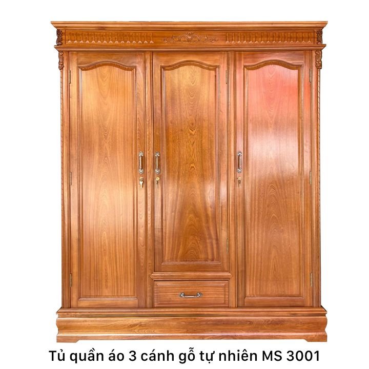 Tủ quần áo 3 cánh gỗ tự nhiên MS 3001 1 Tủ quần áo 3 cánh gỗ tự nhiên MS 3001