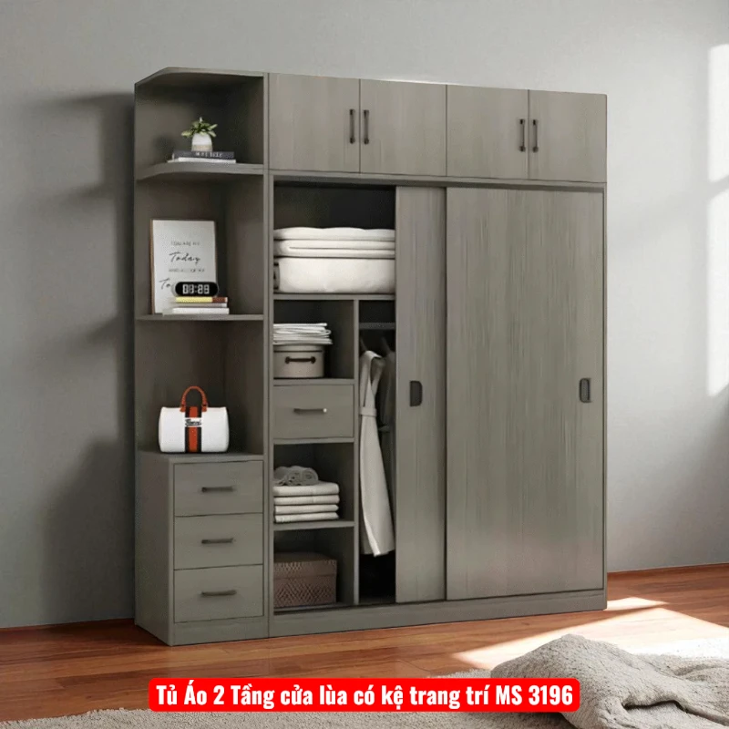 Tủ Áo 2 Tầng cửa lùa có kệ trang trí MS 3196 1 Tủ Áo 2 Tầng cửa lùa có kệ trang trí MS 3196