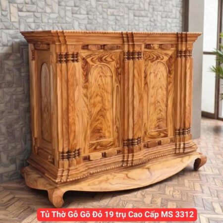Tủ Thờ Gỗ Gõ Đỏ 19 trụ Cao Cấp MS 3312