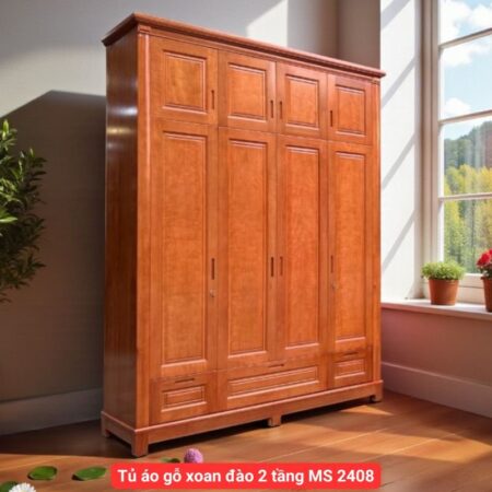 Tủ áo gỗ xoan đào 2 tầng MS 2408