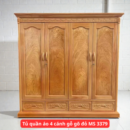 Tủ quần áo 4 cánh gỗ gõ đỏ MS 3379